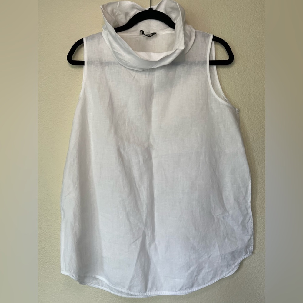 COS White Linen Mock Neck Sleeveless Blouse